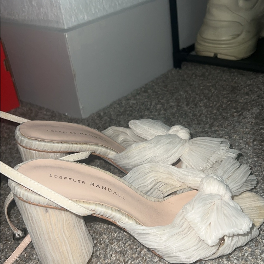 Loeffler Randall Pleated Cream Heels with Bow